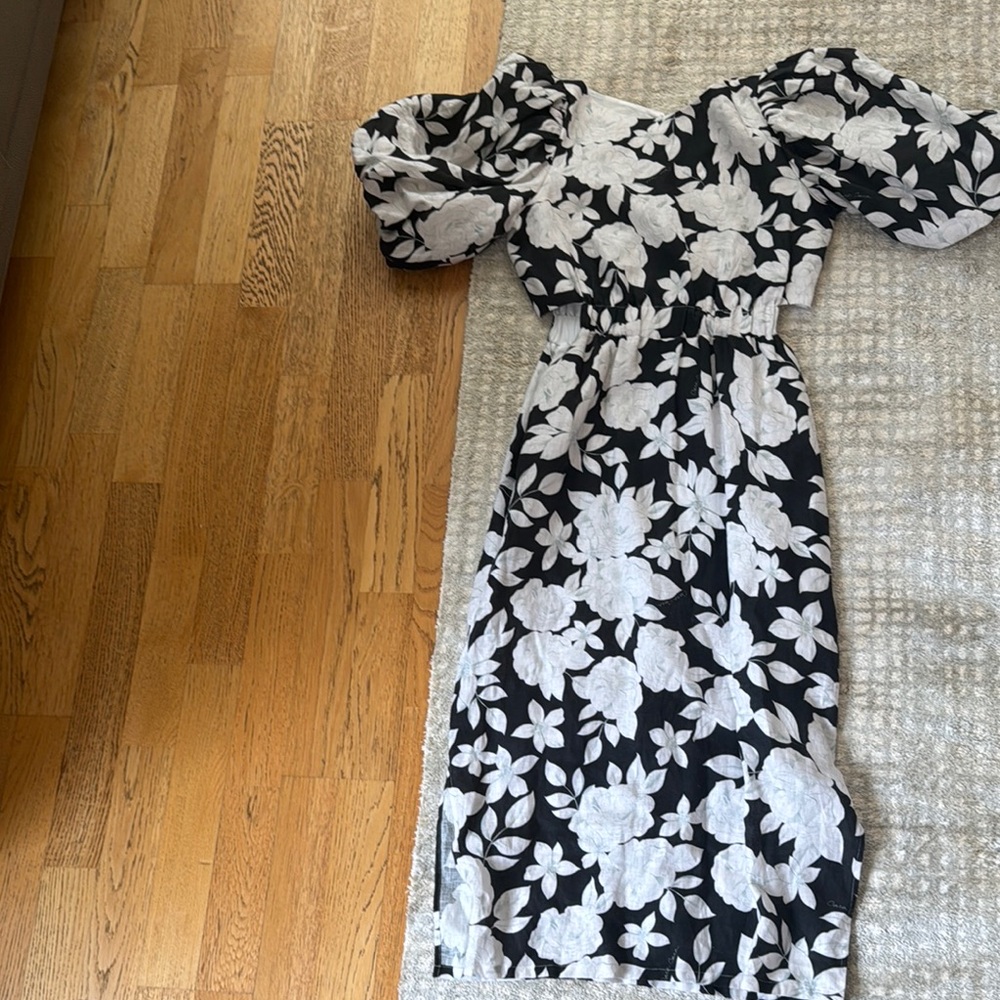 Cara Cara Andrea Dress Elegant Black and White Floral Midi Dress - Picture 3 of 6